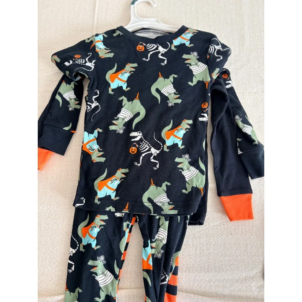 Carter's Halloween Pajamas 4pc Set 4T Black Orange NEW Glow Dinosaur Skeleton